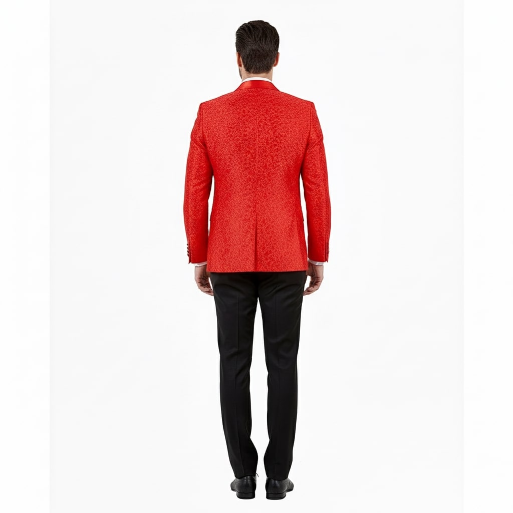 Big and Tall Mens Red Paisley Tuxedo Jacket – Satin Shawl Lapel Blazer with Bow Tie - Christmas Jacket 4   - from alligatorwarehouse.com