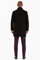 Mens Black Wool Overcoat – Classic Single-Breasted Winter Coat for Business and Formal Wear