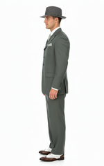 Men’s 1920s Gray Zoot Suit – 4 Buttons Gangster Wide Lapel Long Jacket 3-Piece Suit in Grey Color Classic Fit Pleated Pants