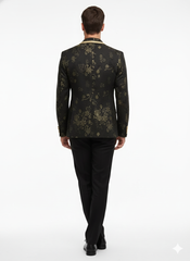 Men’s Black and Gold Embroidered Luxury Blazer – Designer Floral Pattern Wedding & Party Jacket (Sim534)
