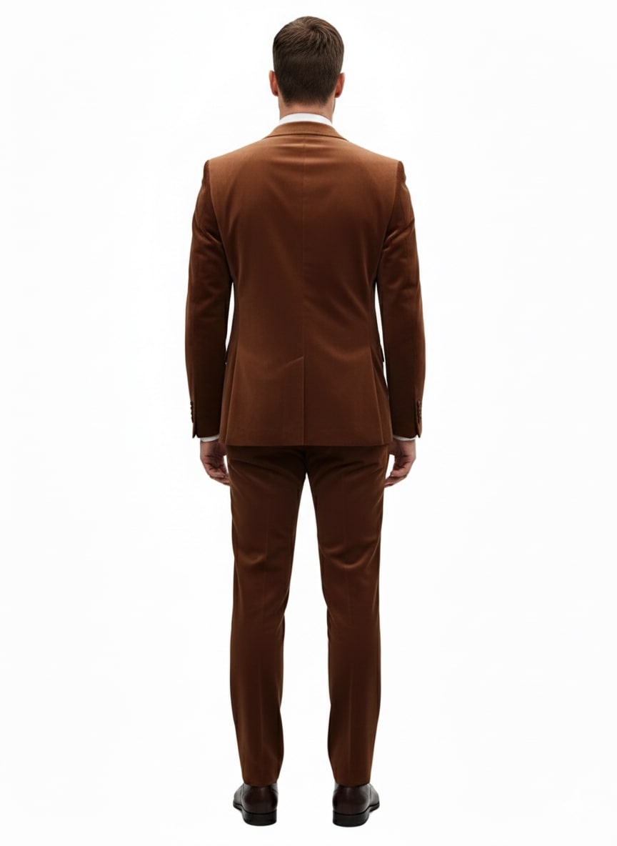 Mens Brown Velvet 2-Piece Suit – Luxury Slim Fit Formal Blazer and Pants Set in Rust Copper Color 4   - from alligatorwarehouse.com