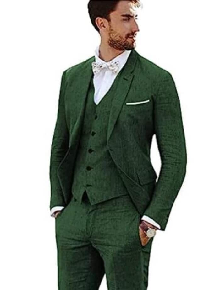 Linen Suit - Mens Summer Suits Dark Green Color - Beach Wedding Linen Suit - Mens Summer Suits Dark Green Color - Beach Wedding