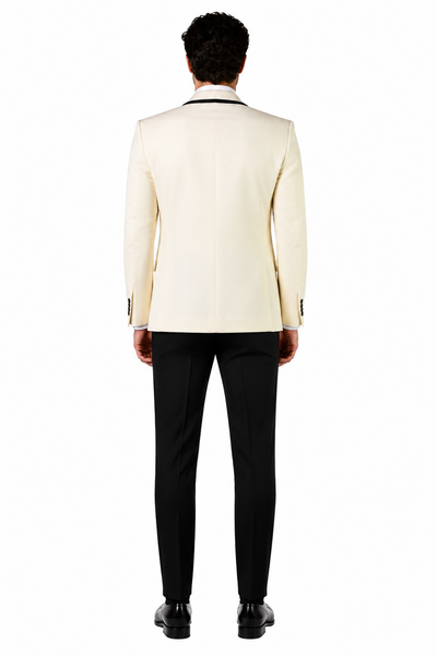 3-Piece Tailored Fit Wool Suit with Bow Tie and Flat Front Pants - Off White