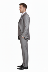 Men’s Light Gray 3-Piece Modern Fit Suit with Vest – Classic Formal Business and Wedding Attire