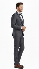Men’s Charcoal Gray with blue Trim Slim Fit 3-Piece Suit – Modern Wedding and Business Formal Tuxedo Set