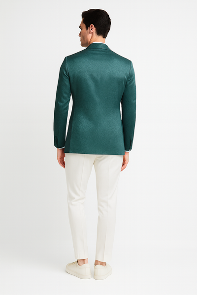 Men’s Teal Green Floral Jacquard Blazer – Slim Fit Tuxedo Jacket for Weddings, Proms, and Parties