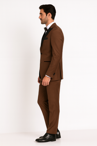 Men’s Light Brown Tuxedo Suit with Black Satin Lapel – 3 Piece Formal Wedding & Prom Outfit - Country Look 4   - from alligatorwarehouse.com