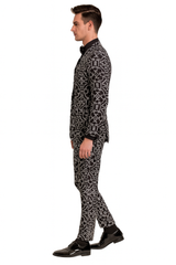 Men’s Black and Silver Sequin Tuxedo – Slim Fit 2-Piece Party and Wedding Suit with Sparkling Design- Black and White Color