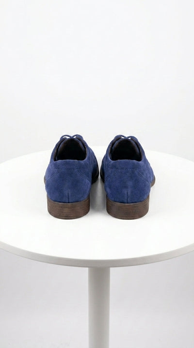 Men’s Navy Blue Suede Cap Toe Dress Shoes – Classic Lace Up Formal Wedding and Prom Shoes Velvet Fabric