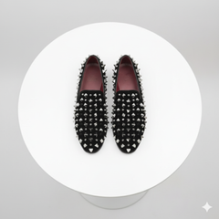 Men’s Black Studded Loafers with Silver Spikes – Luxury Slip-On Dress Shoes for Parties and Formal Events