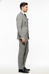 Men’s Grey and Black Pinstripe Double-Breasted Suit – 1920s Gangster Vintage Looking suit By Rossiman