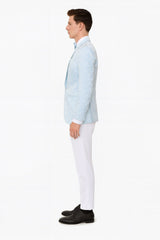 Mens Light Blue Paisley Tuxedo Jacket with Matching Bow Tie – Slim Fit Blazer for Weddings, Prom, and Formal Events