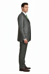 Men’s Olive Green 3-Piece Suit – Classic Fit with Vest and Tie Pleated Pants Three Buttons