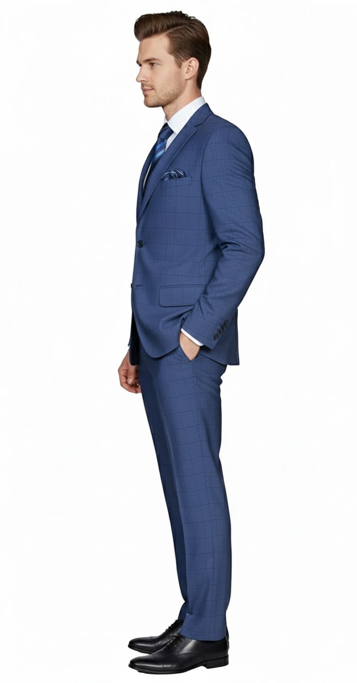 Mens Indigo Navy Blue Windowpane Check Suit – Classic 2-Piece Formal Business and Wedding Wear Set in Cobalt Blue 3   - from alligatorwarehouse.com