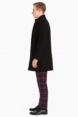 Mens Black Wool Overcoat – Classic Single-Breasted Winter Coat for Business and Formal Wear