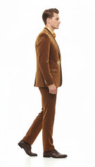 Mens Bronze Shiny Velvet Suit – Designer Party and Wedding Wear Blazer and Pant Set Brown and Gold Tuxedo