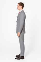 Mens Light Grey Double-Breasted Suit – Classic Slim Fit Business and Wedding Formal Attire