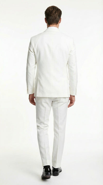 Mens White Wedding Tuxedo Suit – Formal Groom Suit Set Classic Dinner Jacket + White Tuxedo Shirt + Black Bow Tie