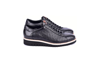 C211-4005-OSt Genuine Ostrich Sneaker-Black