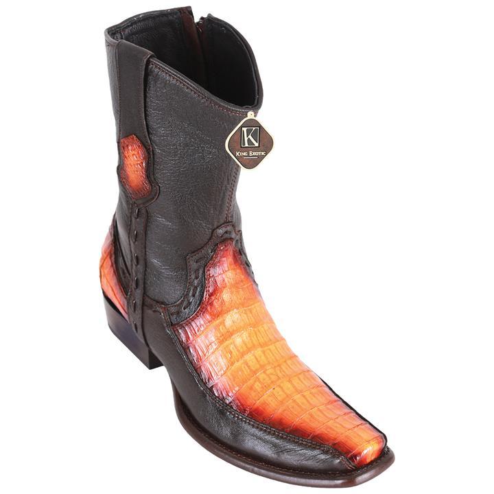 Men's King Exotic Caiman Yellow Gold Belly Boots With Deer Dubai Toe Handmade Faded Buttercup(479BF8201)