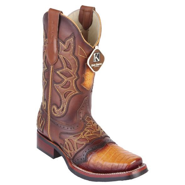 Men's King Exotic Caiman Belly Yellow Gold Boots With Saddle Vamp Handmade Buttercup (48118202)
