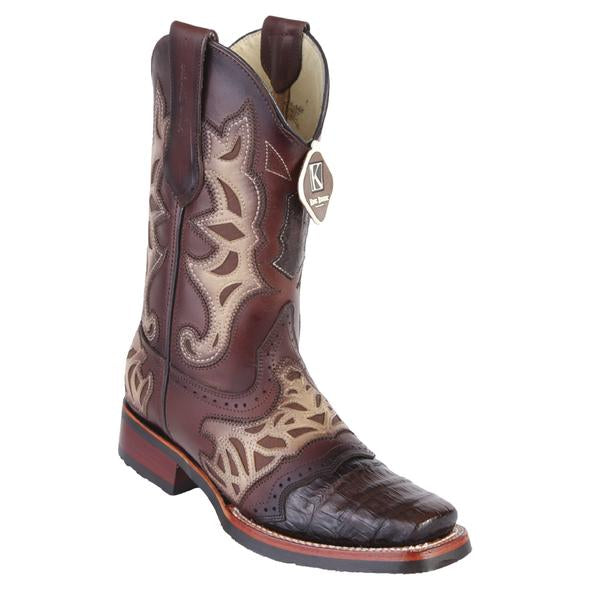 Men's King Exotic Caiman Belly Boots With Saddle Vamp Handmade Burnished Brown  (48118207) 1   - from alligatorwarehouse.com