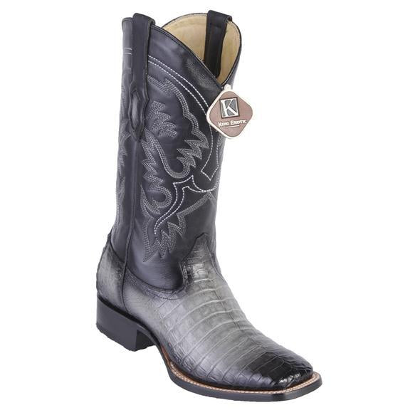 Men's King Exotic Wide Square Toe Caiman Belly Boots Handcrafted Burnished Gray (48228238) 1   - from alligatorwarehouse.com