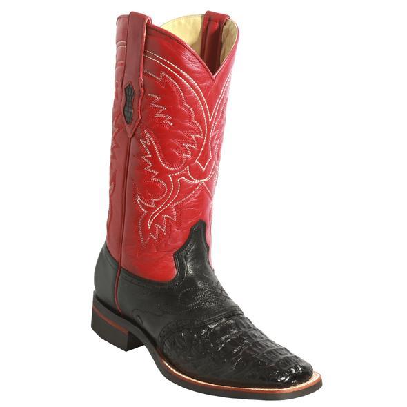 Men's King Exotic Caiman Crepe Sole Square Toe Boots With Saddle Black (48231705) 1   - from alligatorwarehouse.com