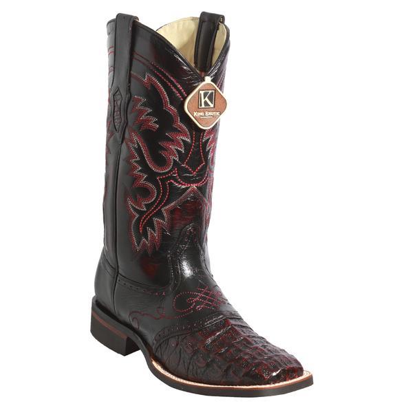 Men's King Exotic Square Toe Smooth Caiman Boots Rubber Sole Black Cherry (48231718) 1   - from alligatorwarehouse.com
