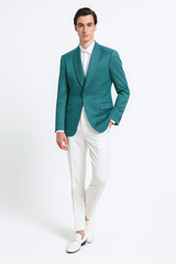 Men’s Teal Green Floral Jacquard Blazer – Slim Fit Tuxedo Jacket for Weddings, Proms, and Parties