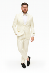 Men’s Ivory Floral Embroidered Tuxedo Jacket – Elegant Wedding and Party Blazer in Cream Color With Ivory Pants