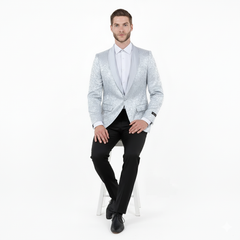 Big and Tall Men’s Silver Gray Paisley Tuxedo Jacket – Satin Shawl Lapel Blazer for Weddings, Proms, and Formal Events