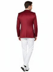 Premium Men's Burgundy Satin Slim Fit Blazer – Elegant Party & Wedding Suit Jacket in Maroon Wine Color