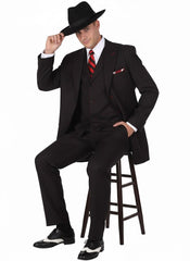Mens Black and Red Pinstripe Zoot Suit – 1920s Gangster Vintage 3-Piece Suit for Formal, Prom, and Themed Events