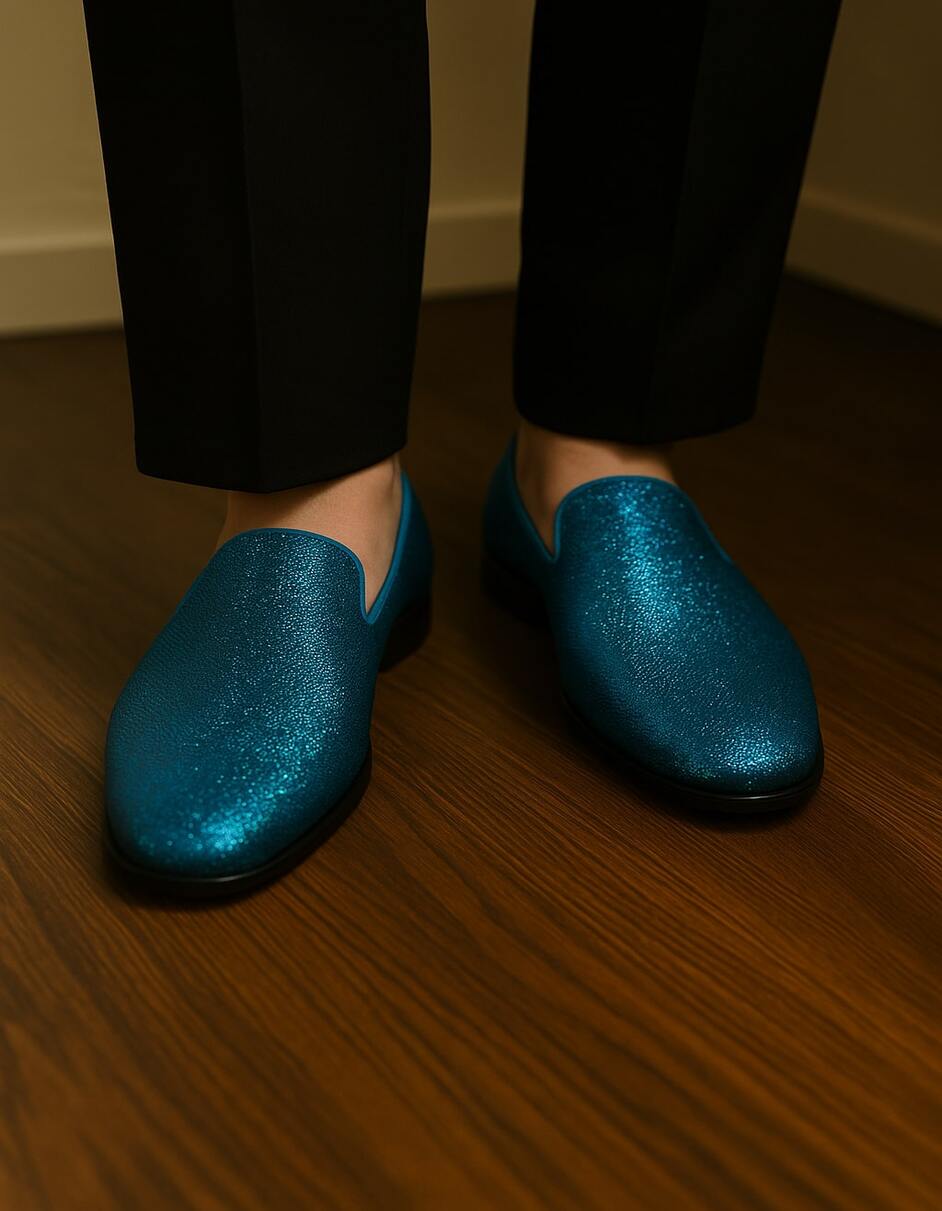 Men's Turquoise Blue Sequin Glitter Loafers – Sparkling Slip-On Party Dress Shoes for Prom, Weddings, and Nightlife 4   - from alligatorwarehouse.com