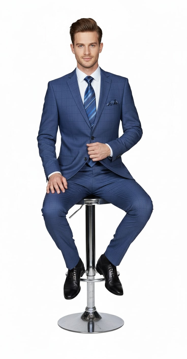 Mens Indigo Navy Blue Windowpane Check Suit – Classic 2-Piece Formal Business and Wedding Wear Set in Cobalt Blue 4   - from alligatorwarehouse.com