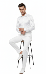 Men’s White Satin Dress Shirt – Classic Long Sleeve Formal Shirt for Weddings, Parties, and Business Wear