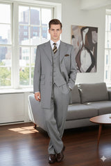 Mens Zoot Suit - Light Gray 3-Piece Suit with Vest – Classic Business and Wedding Formal Wear - 1920s Fashion