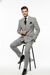 Men’s Grey and Black Pinstripe Double-Breasted Suit – 1920s Gangster Vintage Looking suit By Rossiman