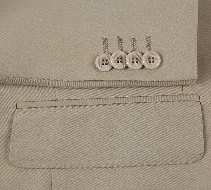 Bevagna Collection - Beige 100% Virgin Wool Regular Fit Pick Stitched 2 Piece Suit 4 SO6508-4-Classic  - from alligatorwarehouse.com