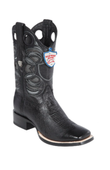 Wild West Botas de Panza de Avestruz Horma Square Toe Black