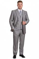 Men’s Light Gray 3-Piece Modern Fit Suit with Vest – Classic Formal Business and Wedding Attire