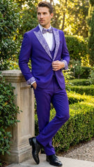 Men’s Purple and white sivler lapel Embellished Tuxedo Suit – Formal Wedding, Prom, and Gala Outfit Mardi Gras