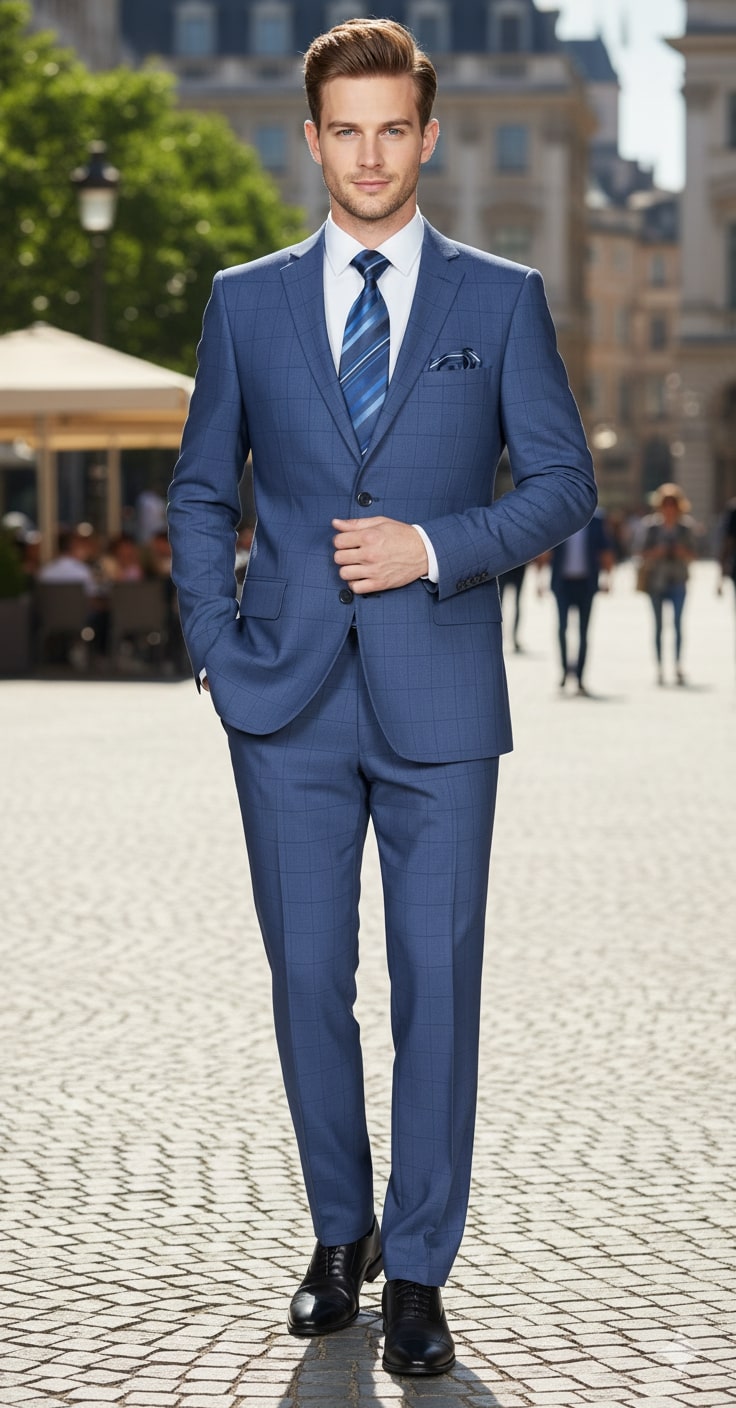 Mens Indigo Navy Blue Windowpane Check Suit – Classic 2-Piece Formal Business and Wedding Wear Set in Cobalt Blue 5   - from alligatorwarehouse.com