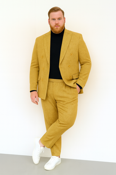 Men’s Gold Double Breasted Suit – Classic 1920s Camel Color Formal Slim Fit Suit