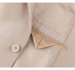 Mens Basic Two Button Slim Fit Suit with Optional Vest in Shiny Champagne Tan Sharkskin