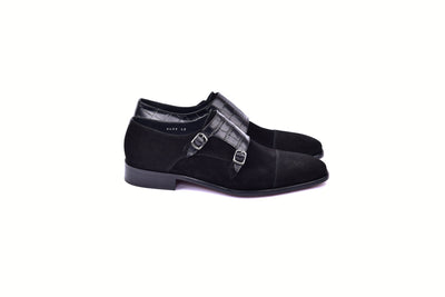 C00017-6433 Cap toe Monk strap-Black Suede
