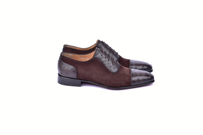 C00014-6708 Cap toe Ostrich-Brown Suede