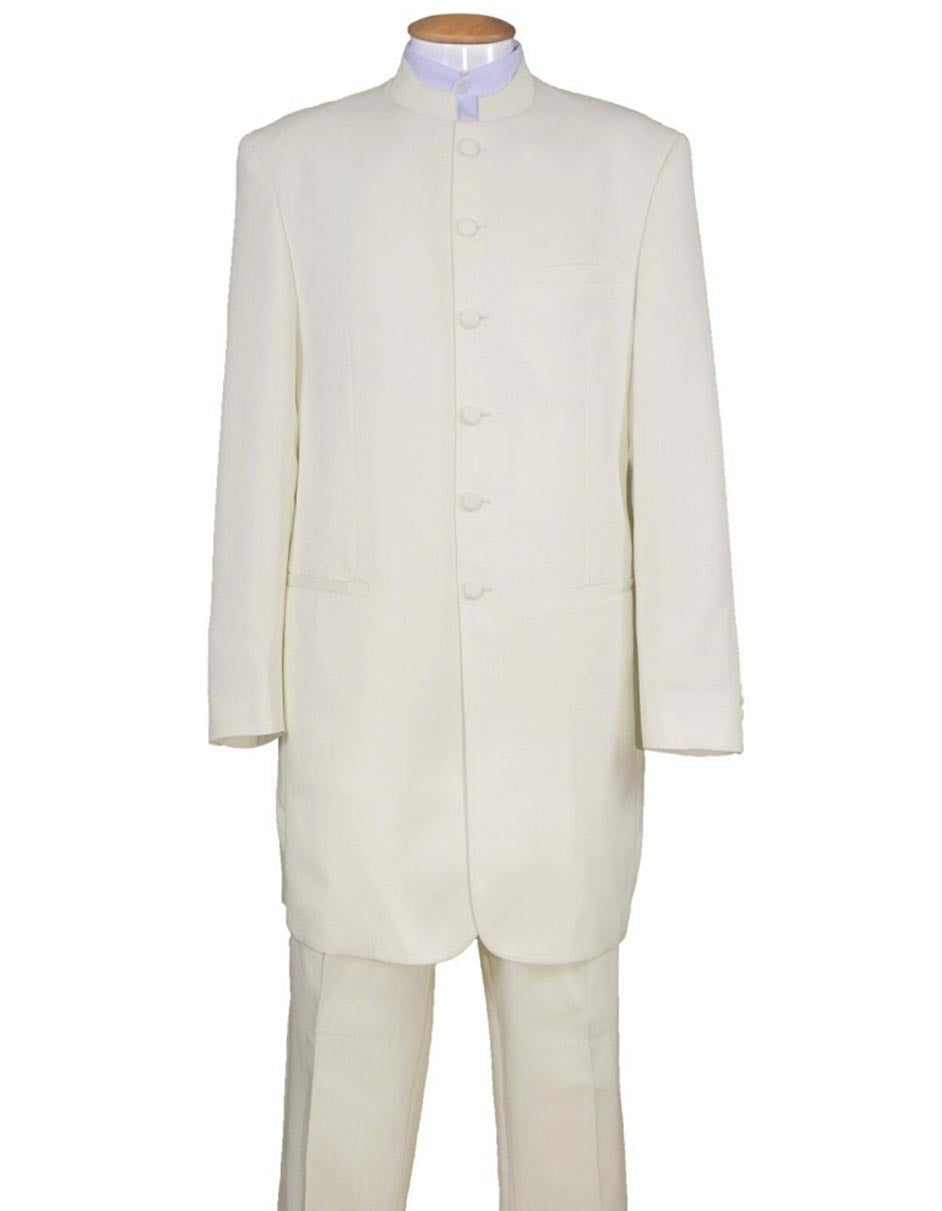 Mens 6 Button Long Style Mandarin Collar tuxedo in Cream