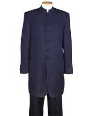 Mens 6 Button Long Style Mandarin Collar tuxedo in Navy